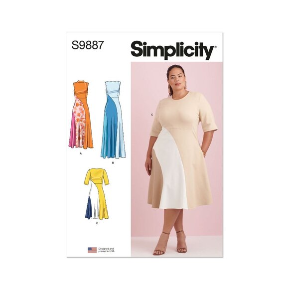 Simplicity Sewing Pattern S9887 Dress Gown Colorblock Womens Plus 30W-38W - Picture 1 of 3